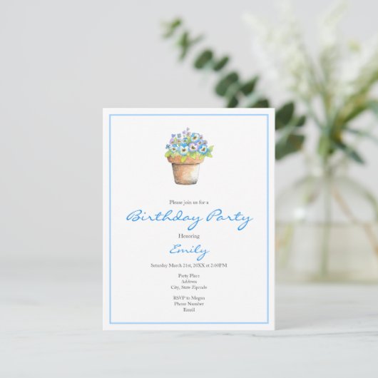 Wasserfarbige Stiefmütterchen Einladung (Stehend Vorderseite)