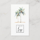 Wasserfarbige Tropenpalmen-Logo an der Küste Visitenkarte (Vorderseite)
