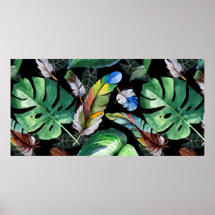 Wasserfarbige Vogelfedermuster aus dem Flügel. Aqu Poster