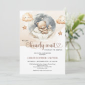 Wasserfarbiger, brauner Teddybär aus Elfenbein Einladung (Stehend Vorderseite)