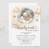 Wasserfarbiger, brauner Teddybär aus Elfenbein Einladung (Vorne/Hinten)