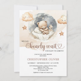 Wasserfarbiger, brauner Teddybär aus Elfenbein Einladung