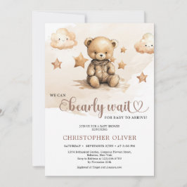 Wasserfarbiger, brauner Teddybär aus Elfenbein Einladung