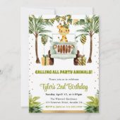 Wasserfarbiger Jungle Giraffe Kindergeburtstag Einladung (Vorderseite)