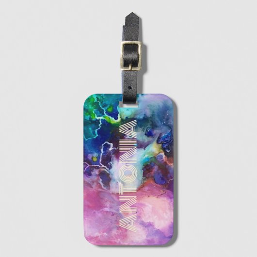 Wasserfarbiger Regenbogen Name für whimsical perso Gepäckanhänger (Vorderseite Vertikal)