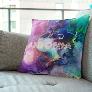 Wasserfarbiger Regenbogen Name für whimsical perso Kissen