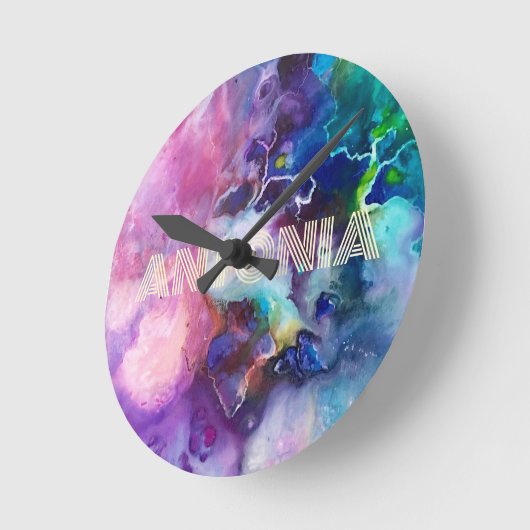 Wasserfarbiger Regenbogen Name für whimsical perso Runde Wanduhr (Winkel)