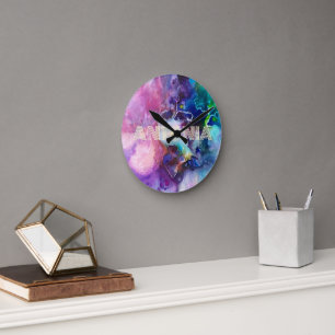 Wasserfarbiger Regenbogen Name für whimsical perso Runde Wanduhr