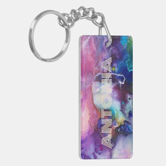 Wasserfarbiger Regenbogen Name für whimsical perso Schlüsselanhänger (Vorderseite links)
