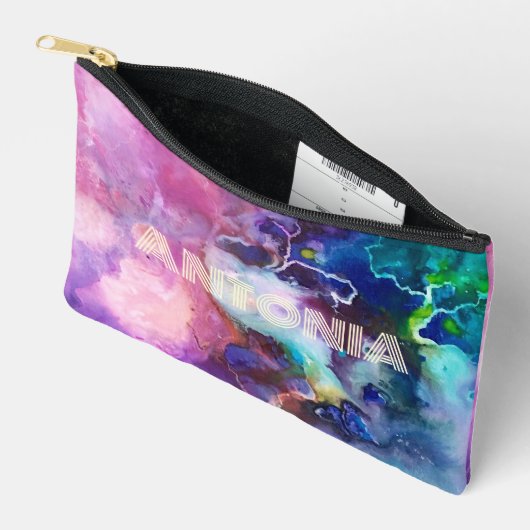 Wasserfarbiger Regenbogen Name für whimsical perso Zubehörtasche (Offen)
