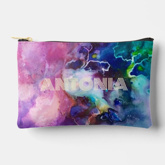 Wasserfarbiger Regenbogen Name für whimsical perso Zubehörtasche (Vorderseite)