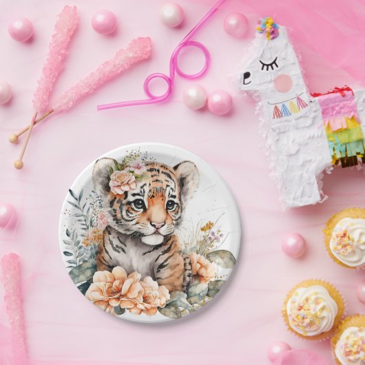 Wasserfarbiger Tiger in Blume Pappteller (Party)