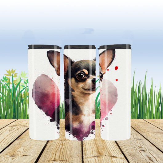Wasserfarbiges Chihuahua-Portrait mit Herz-Form Thermosbecher