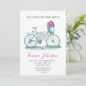 Wasserfarbiges Fahrrad mit Rose Kinderdusche Einladung (Stehend Vorderseite)