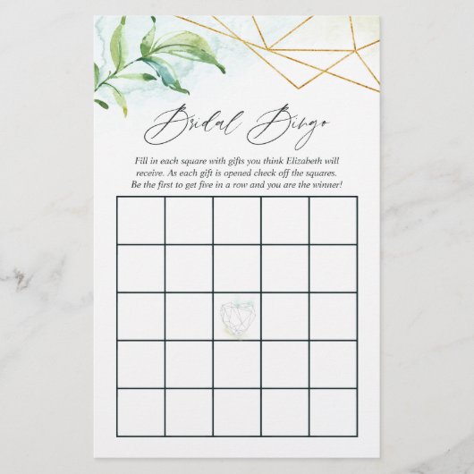 Wasserfarbiges geometrisches Brautparty Bingo (Vorderseite)