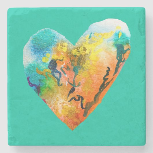 Wasserfarbiges Graffiti-Herz Steinuntersetzer (Vorderseite)