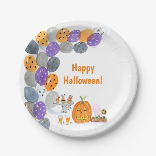 Wasserfarbiges Halloween-KostümParty Pappteller (Vorderseite)