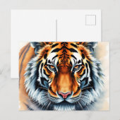 Wasserfarbiges Tiger-Portrait mit scharfen Augen Postkarte (Vorne/Hinten)
