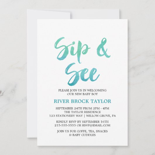 Wasserfarbkalligraphie Sieben und Sehen Einladung (Vorderseite)