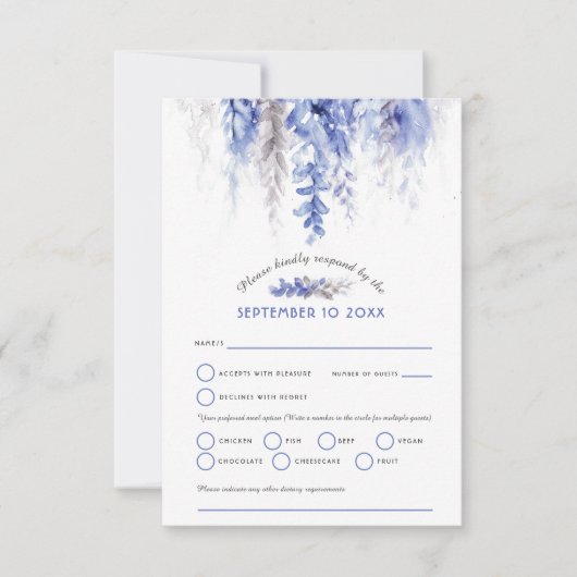 Wasserfarbkaskade Hochzeit dunkelblau grau RSVP Karte (Vorderseite)