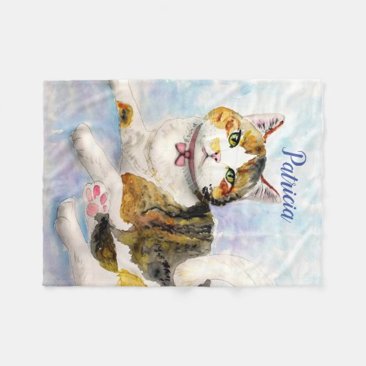 Wasserfarbkatze Fleecedecke (Vorderseite (Horizontal))