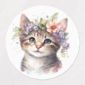 Wasserfarbkatze mit Blume Etiketten (Design 2)