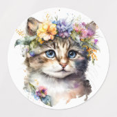 Wasserfarbkatze mit Blume Etiketten (Design 1)