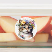 Wasserfarbkatze mit Blume Etiketten (Befestigt)
