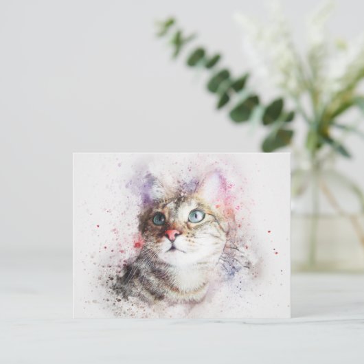 Wasserfarbkatze Postkarte (Stehend Vorderseite)