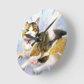Wasserfarbkatze Runde Wanduhr (Winkel)