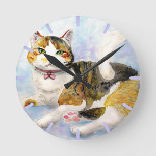 Wasserfarbkatze Runde Wanduhr