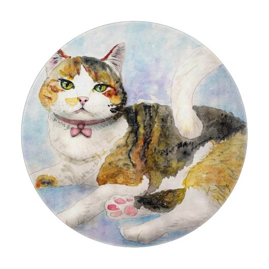 Wasserfarbkatze Schneidebrett (Vorderseite)