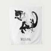 Wasserfarbkatze, schwarze Katze, Minimal, Schwarz  Wandteppich (Vorderseite)