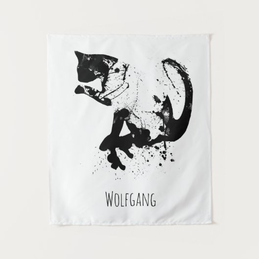 Wasserfarbkatze, schwarze Katze, Minimal, Schwarz  Wandteppich (Vorderseite)