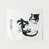 Wasserfarbkatze, schwarze Katze, Minimal, Schwarz  Wandteppich (Vorderseite (Horizontal))