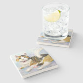 Wasserfarbkatze Steinuntersetzer (Seitenansicht)