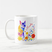 Wasserfarbkatze und Blume Personalisiert Kaffeetasse (Links)