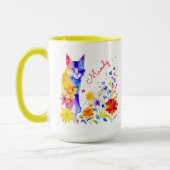 Wasserfarbkatze und Blume Personalisiert Tasse (Links)