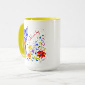 Wasserfarbkatze und Blume Personalisiert Tasse (Vorderseite Links)