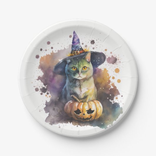 WasserfarbkatzenHalloween Pappteller (Vorderseite)