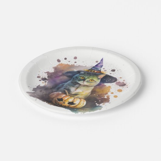 WasserfarbkatzenHalloween Pappteller (Schrägansicht)