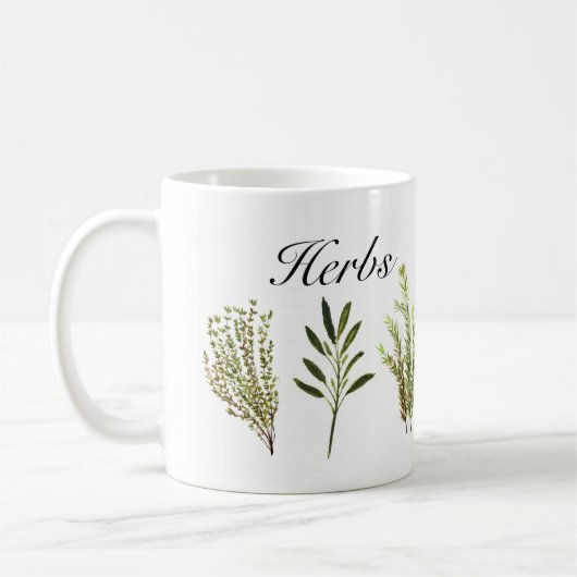 Wasserfarbkraut Thyme Rosemary Sage Pflanze Pot Kaffeetasse (Links)