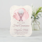 Wasserfarbkreis Erste Kommune Mädchen Einladung (Stehend Vorderseite)