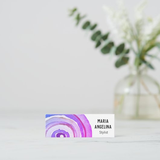 Wasserfarbkreise Neutrale Ringe Abstrakte Lila Mini Visitenkarte (Stehend Vorderseite)