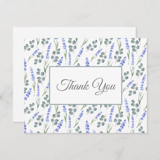 Wasserfarblavender und Eukalyptus-Muster Dankeskarte (Vorne/Hinten)