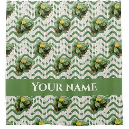 Wasserfarblich gestreifte Wasserlilien Duschvorhang (Vorderseite)