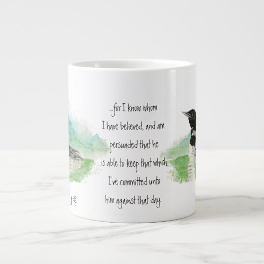 Wasserfarbloon 2 Timothy 1:12 Schrift Christlich Jumbo-Tasse (Vorderseite)