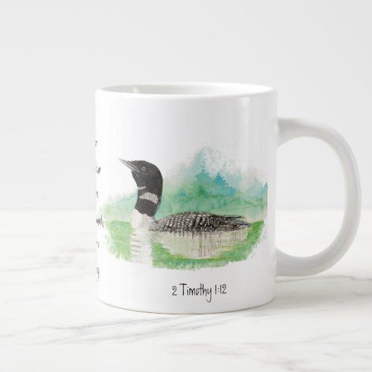 Wasserfarbloon 2 Timothy 1:12 Schrift Christlich Jumbo-Tasse (Rechts)
