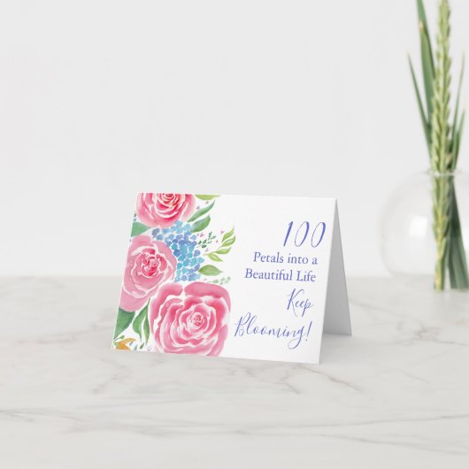 Wasserfarblose Rose & Hydrangea 100. Geburtstag Karte (Vorderseite)