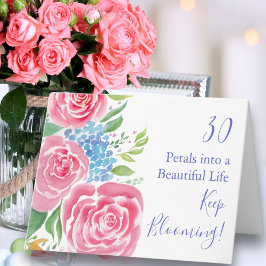 Wasserfarblose Rose & Hydrangea 30. Geburtstag Karte